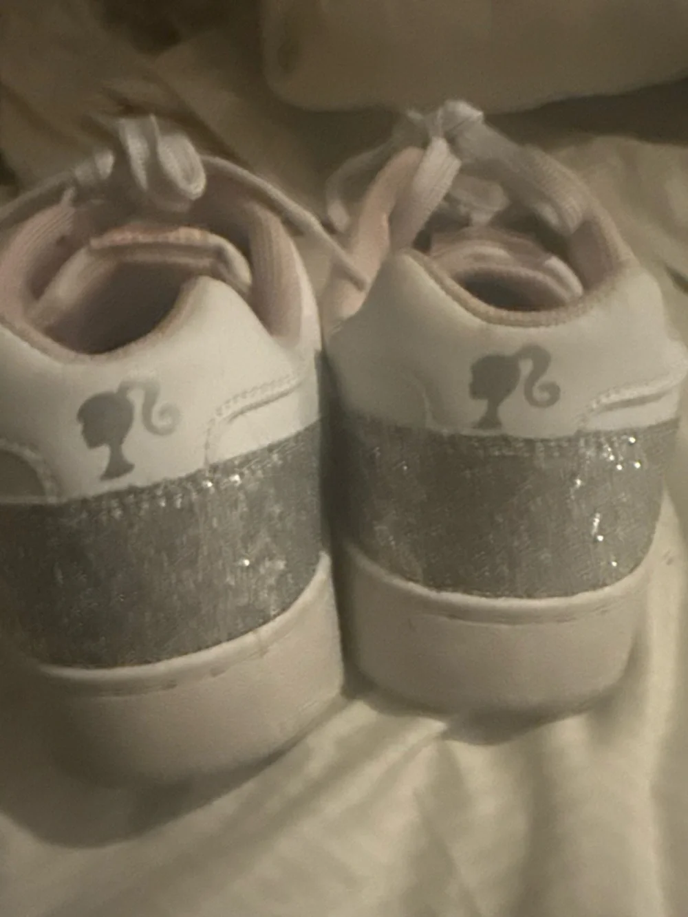 Barbie White & Silver Glitter Kids Sneakers